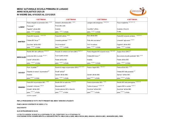 MENU  AUTUNNALE 2025