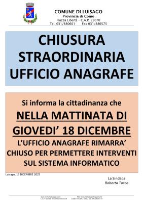 CHIUSURA STRAORDINARIA UFFICIO ANAGRAFE foto 