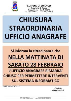 CHIUSURA STRAORDINARIA UFFICIO ANAGRAFE foto 