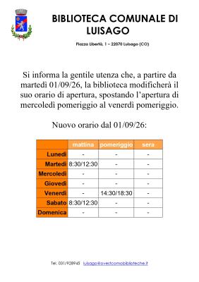 NUOVO ORARIO BIBLIOTECA foto 