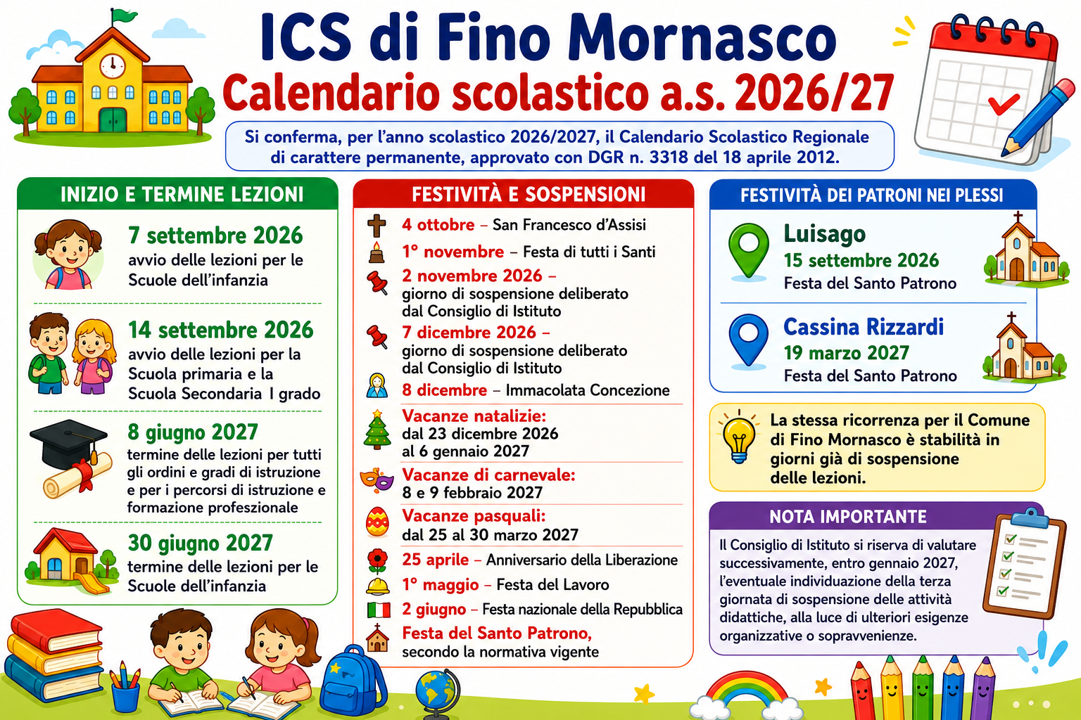 CALENDARIO SCOLASTICO 2026/2027 foto 
