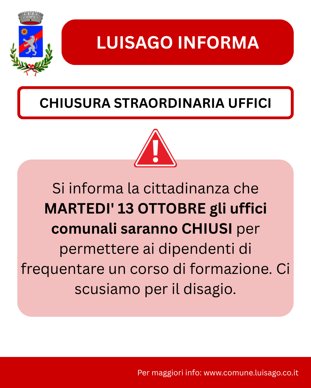 CHIUSURA STRAORDINARIA UFFICI COMUNALI foto 