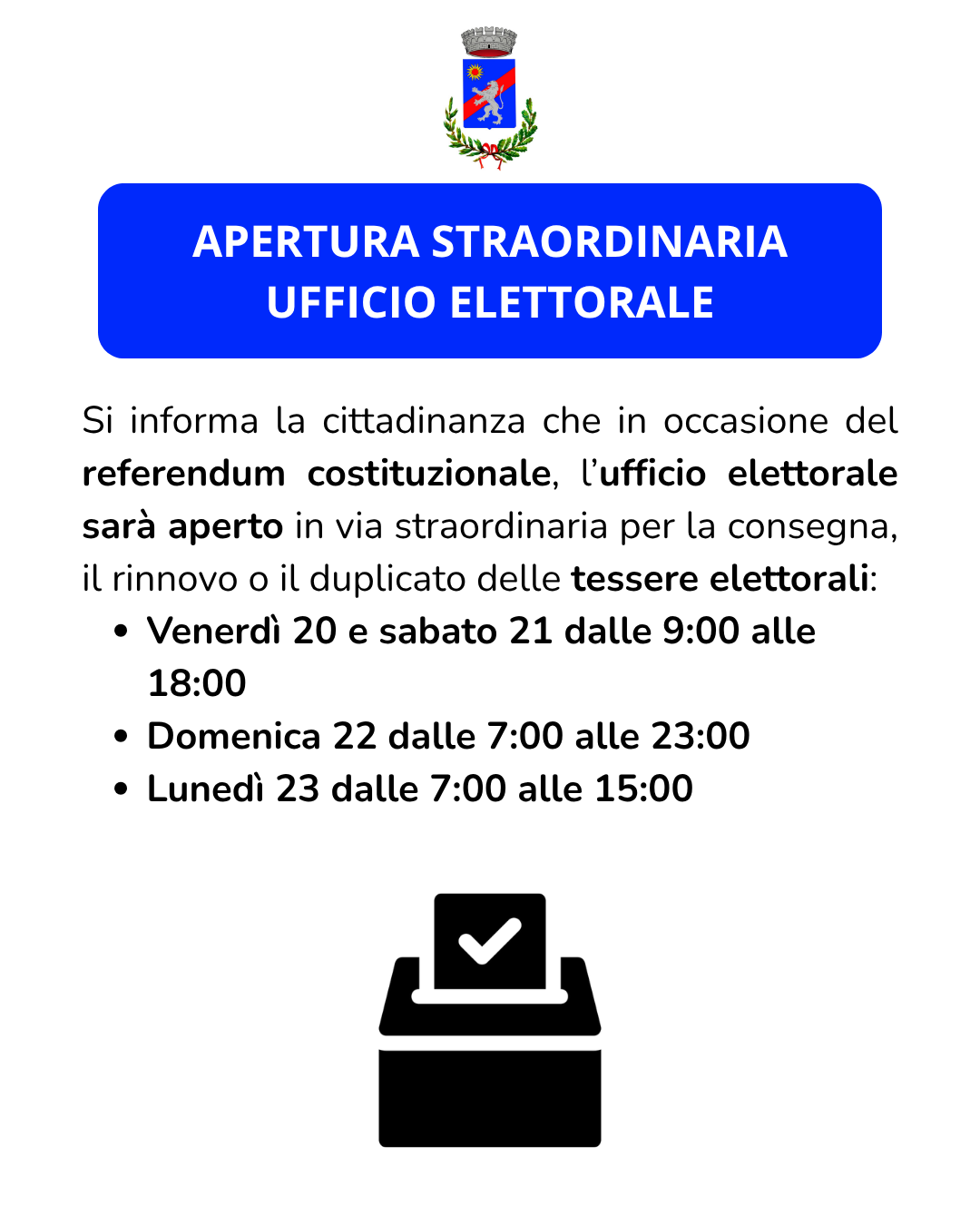 APERTURA UFFICIO ELETTORALE