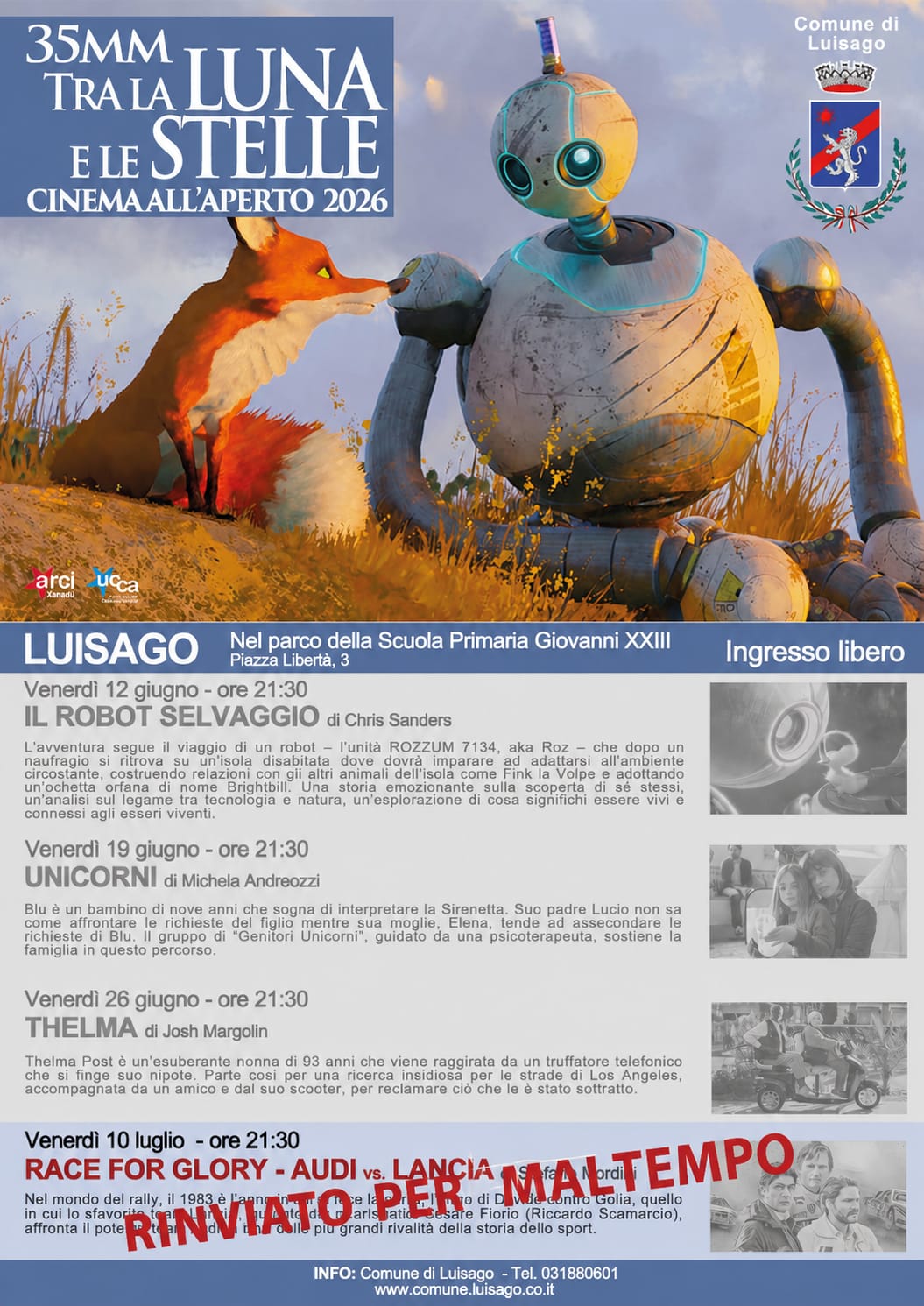 RINVIO ULTIMA PROIEZIONE CINEMA ALL'APERTO